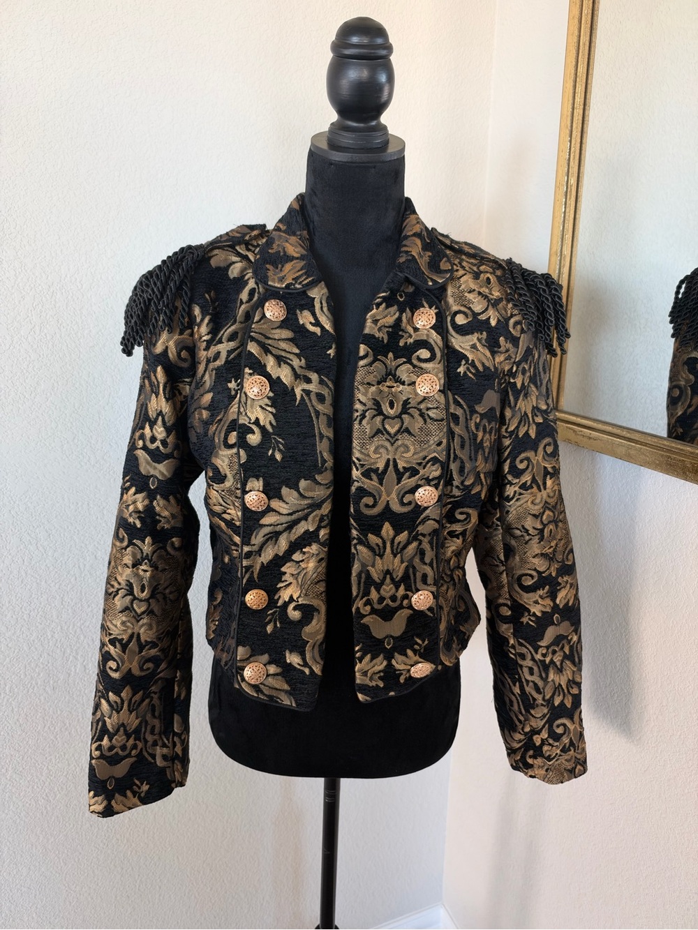 Black & Gold Jacquard Military-Style Women's Jacket